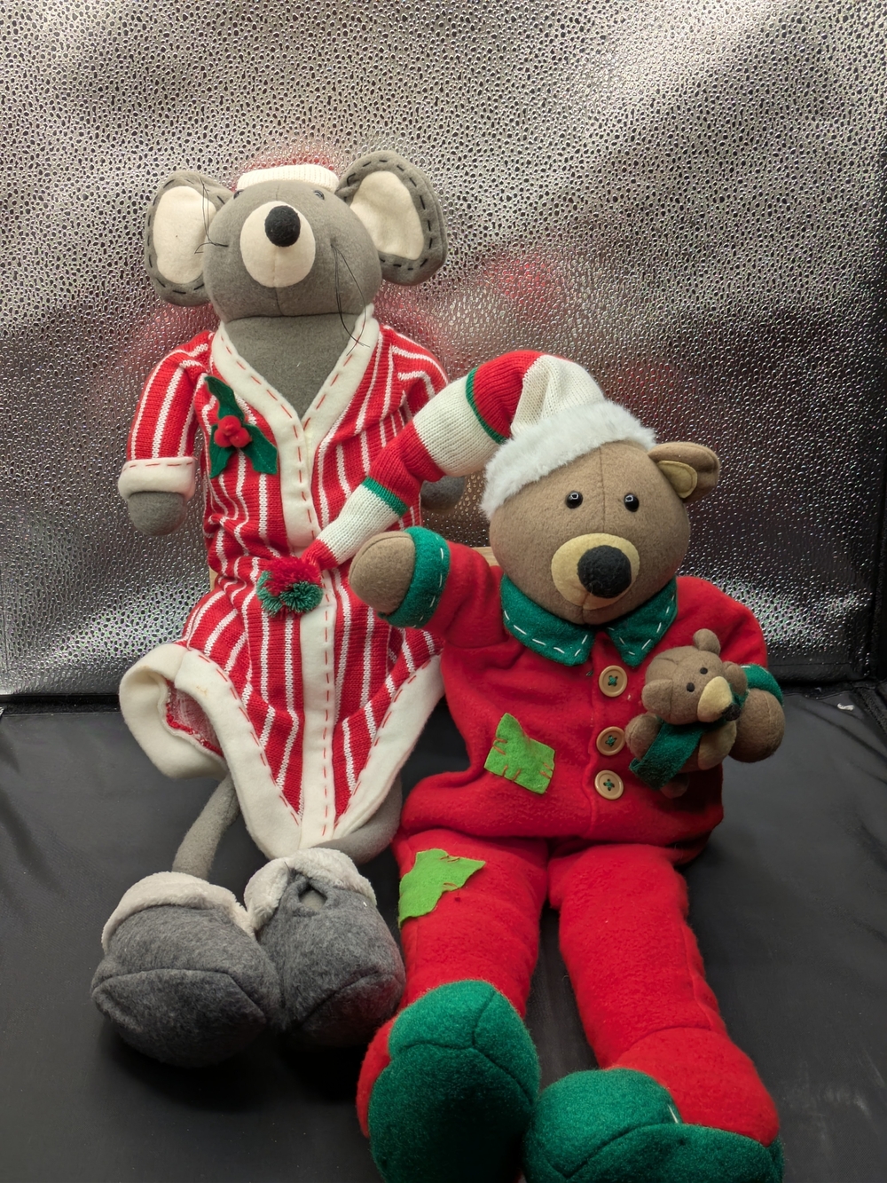 Holiday Plush Bear and Mouse Toy Set - Red & Gray Shelf Sitters
